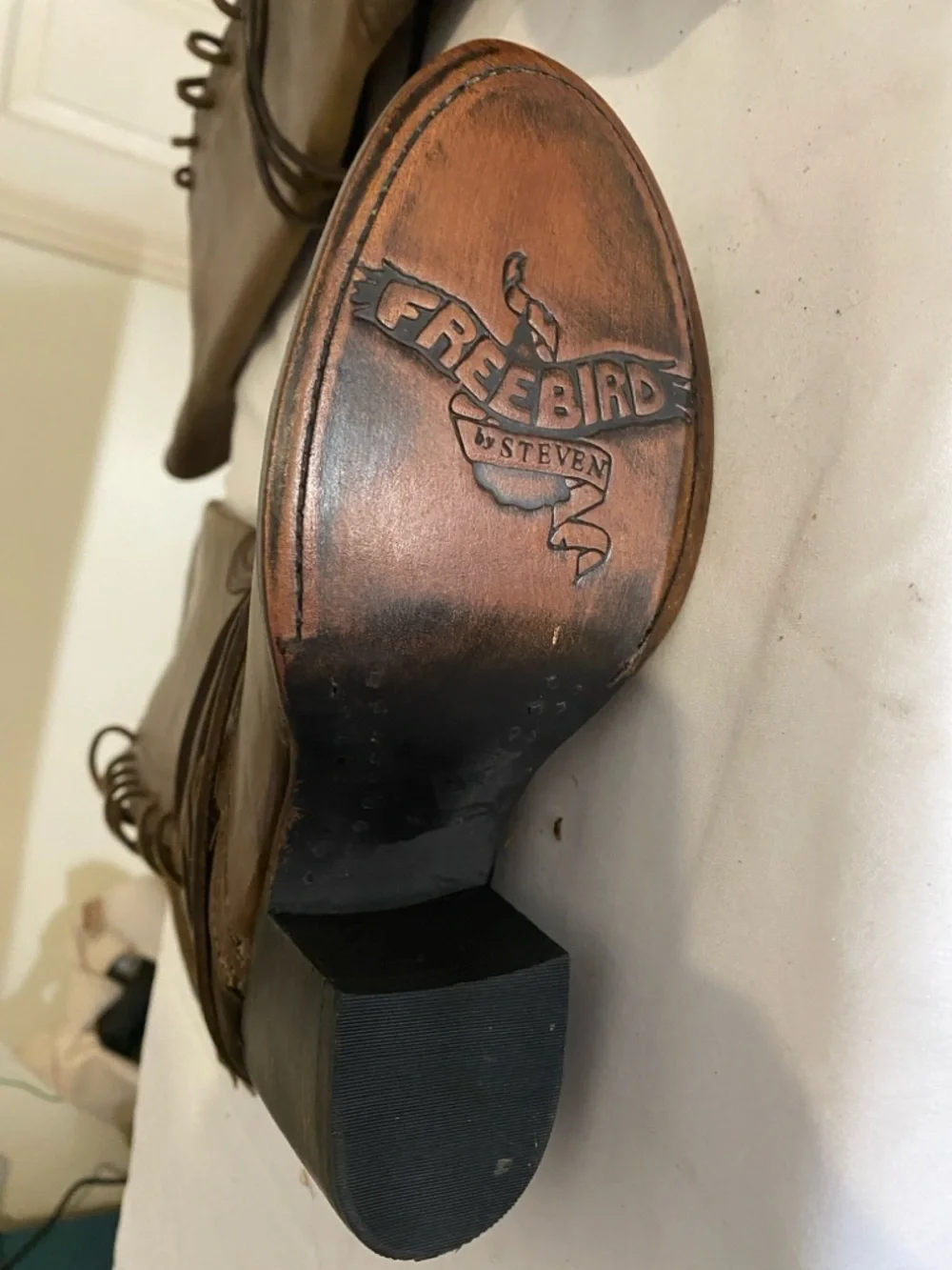 Freebird by Steven Taupe Brown Lace-Up Leather Heeled Boots - Picture 4 of 7